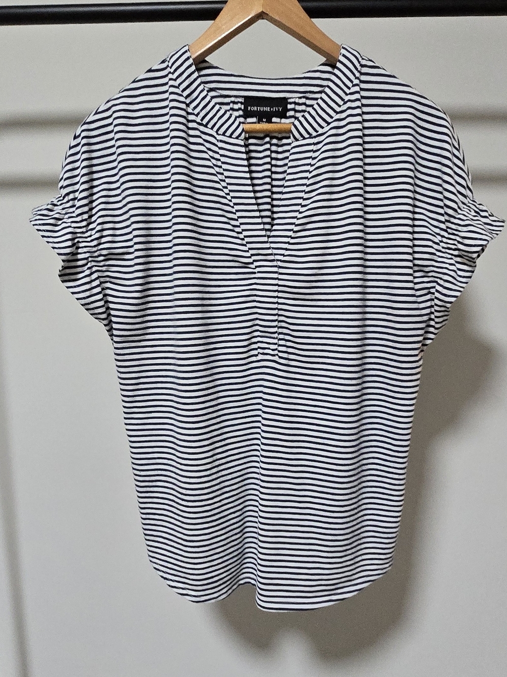 Fortune & Ivy Navy and White Striped Short Sleeve Tunic